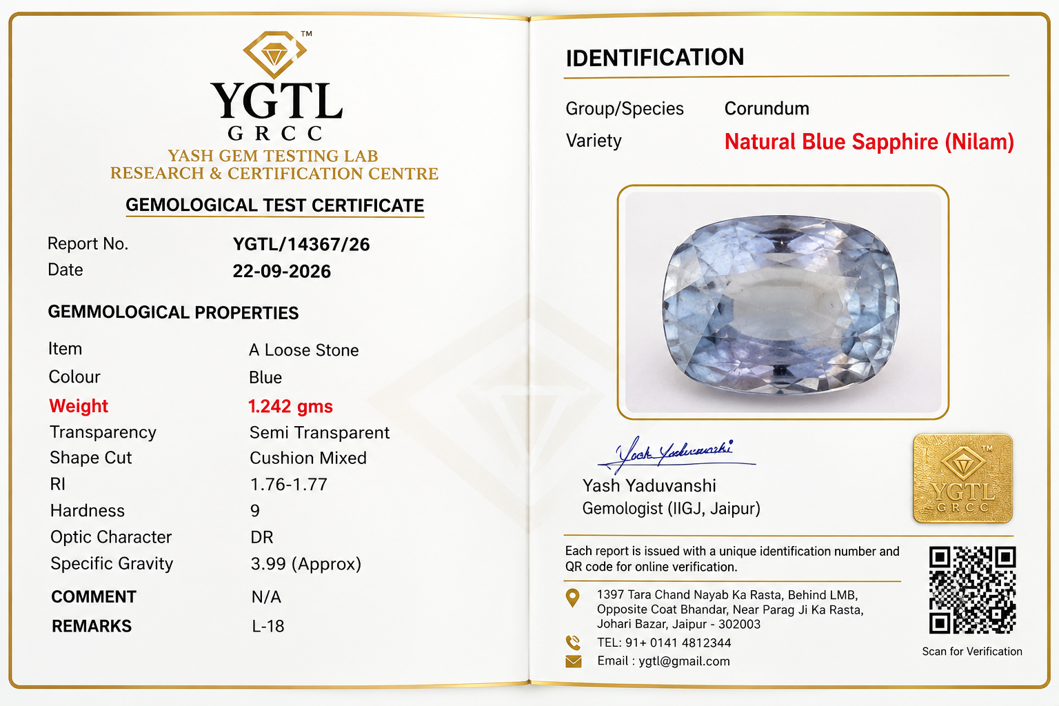 Blue Sapphire 6.21 CT (6.85 Ratti) photo 3