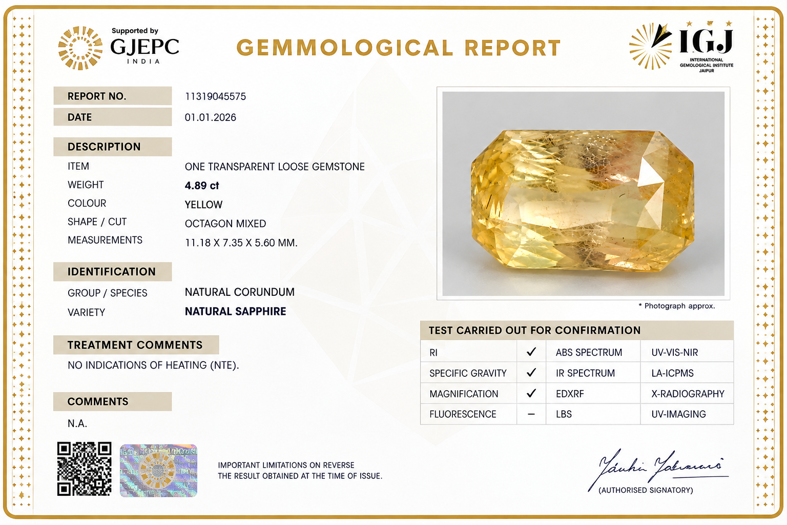 Yellow Sapphire 4.89 CT (5.45 Ratti) photo 3
