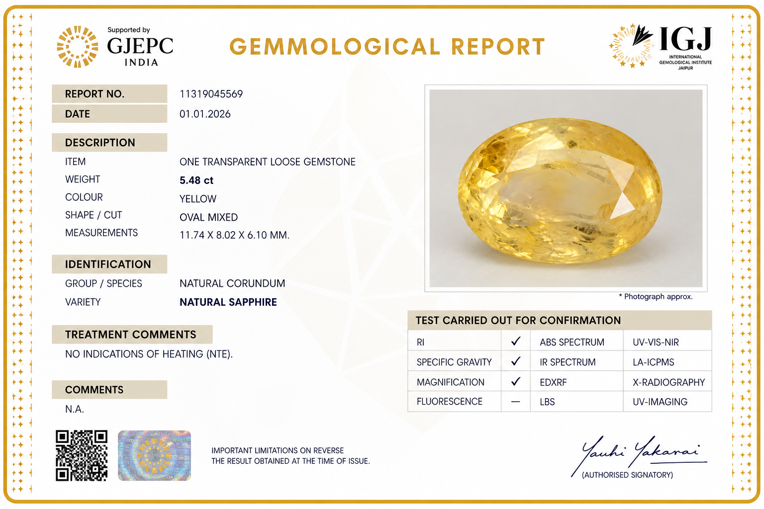 Yellow Sapphire 5.48 CT (6.85 Ratti) photo 3
